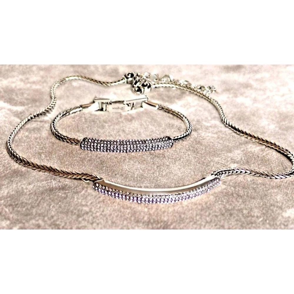 Brighton Meridian Blaze Collar Necklace & Bracelet Set Silver Tone Chain Crystal